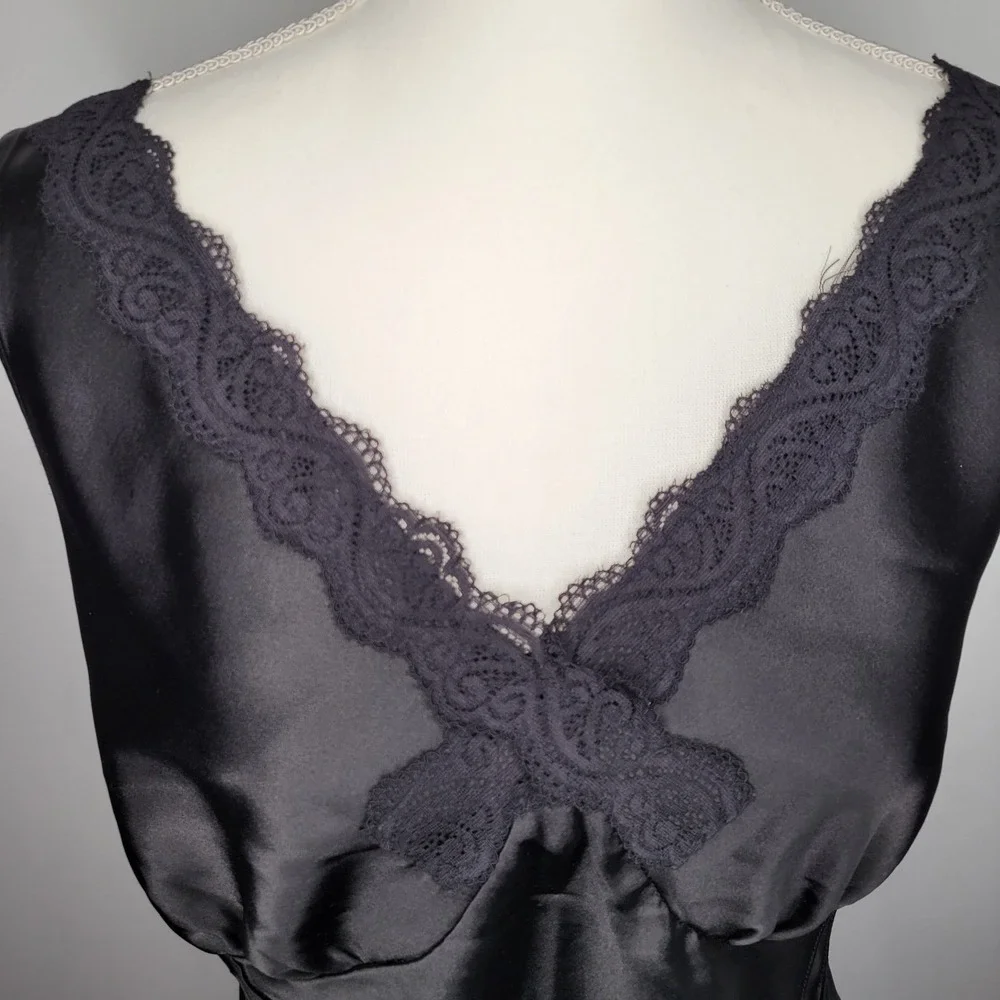 Vtg George Stretch Womens Y2K Lace Trim Babydoll Top Size S Dark Romantic Dainty
